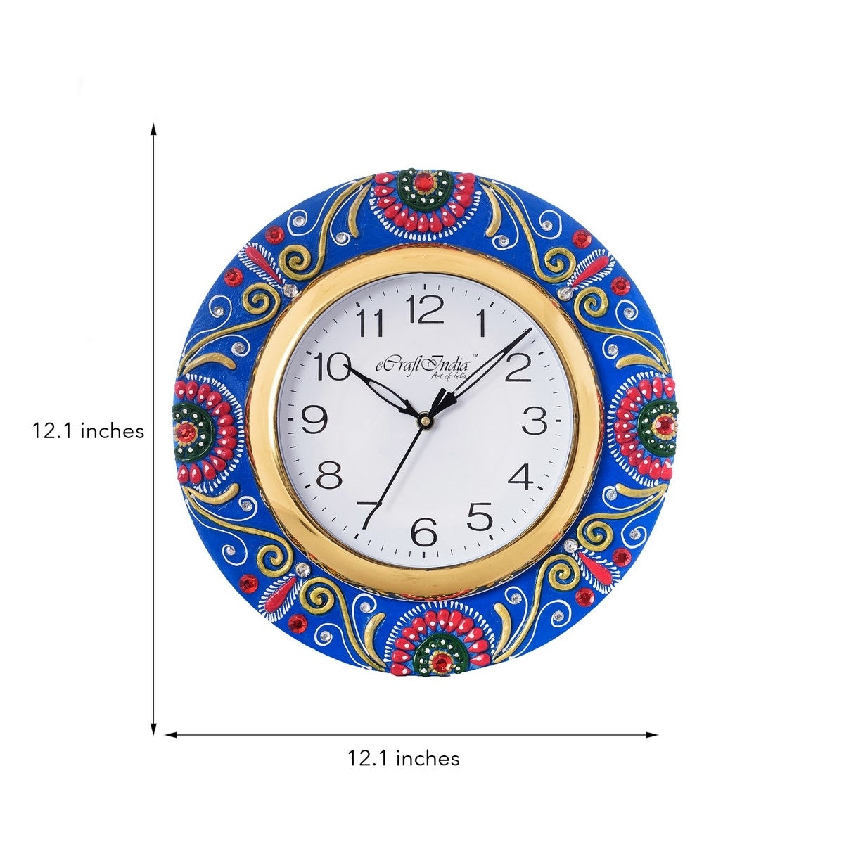Colorful Floral Round Shape Papier-Mache Wooden Wall Clock 2