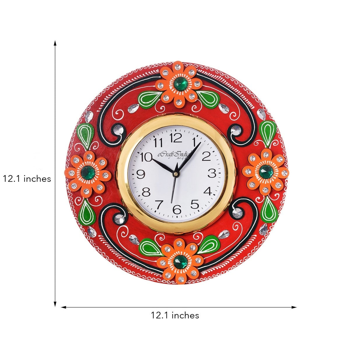 Crystal Studded Floral Papier-Mache Wooden Handcrafted Wall Clock 2