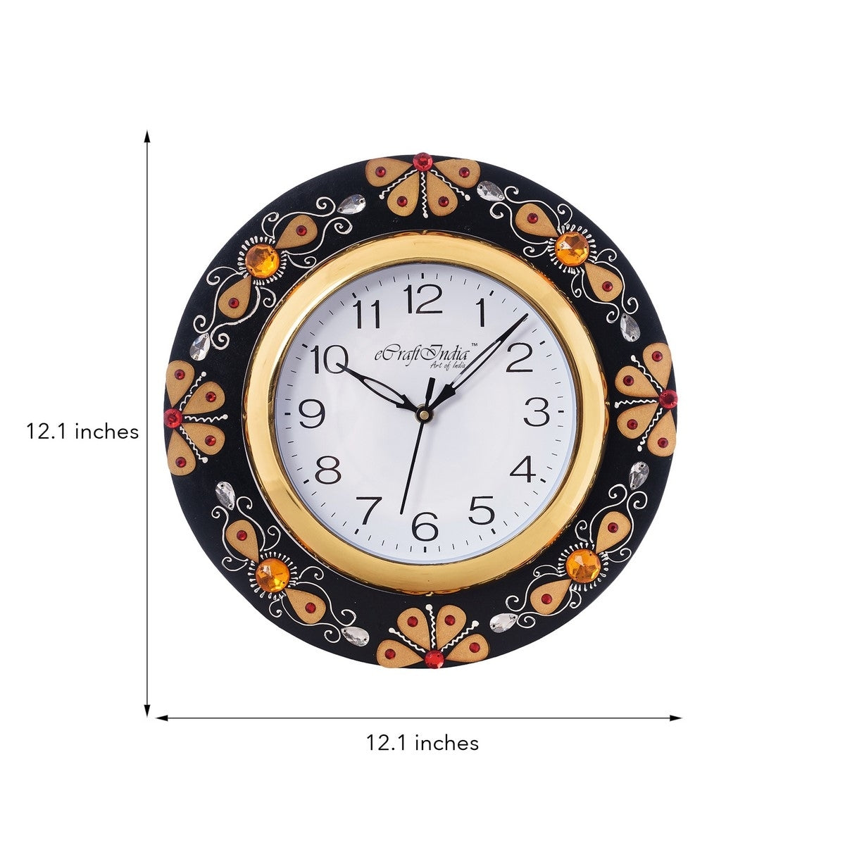Yellow Crystal Studded Decorative Papier-Mache Wooden Handcrafted Wall Clock 2