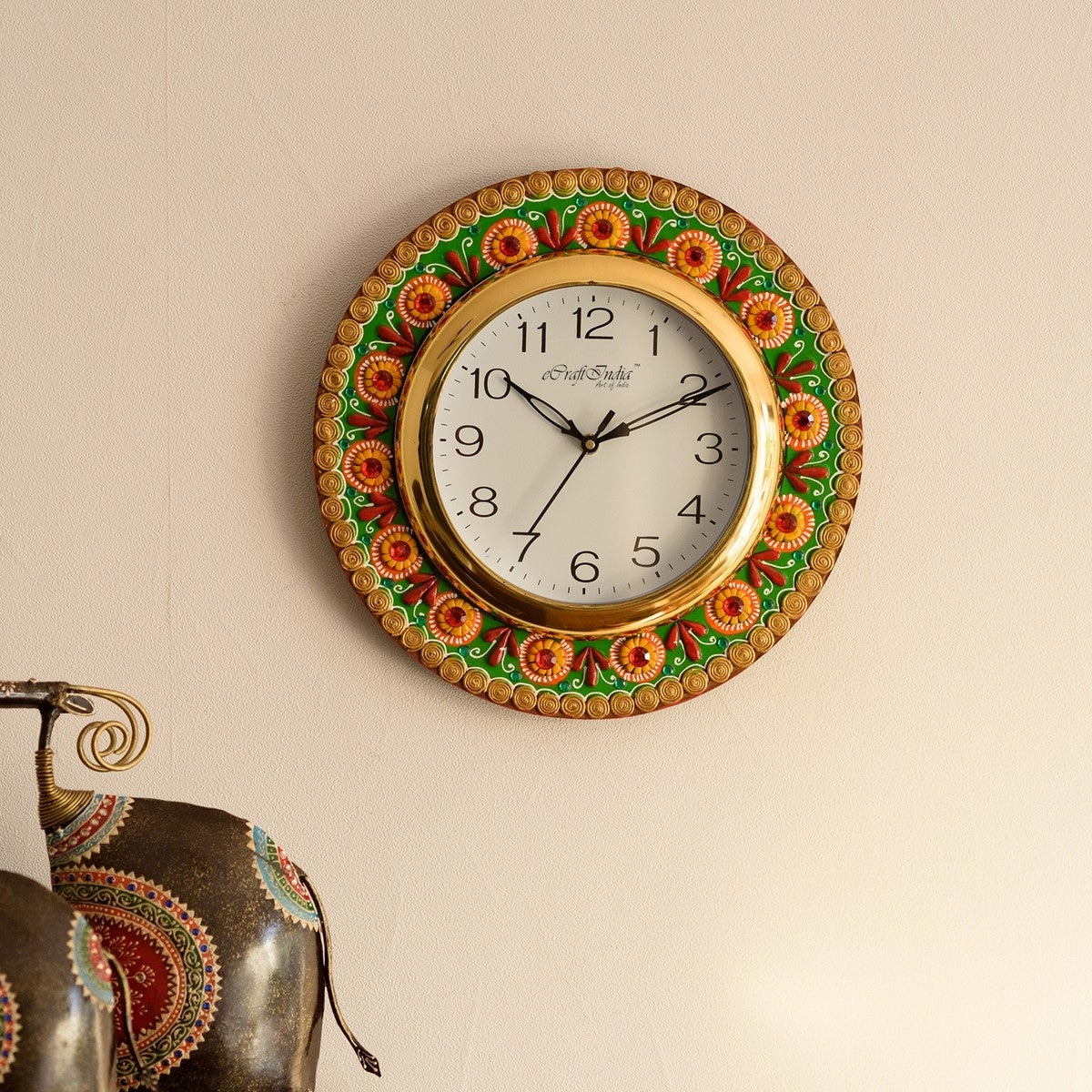 Traditional Design Papier-Mache Wooden Handcrafted Wall Clock 1