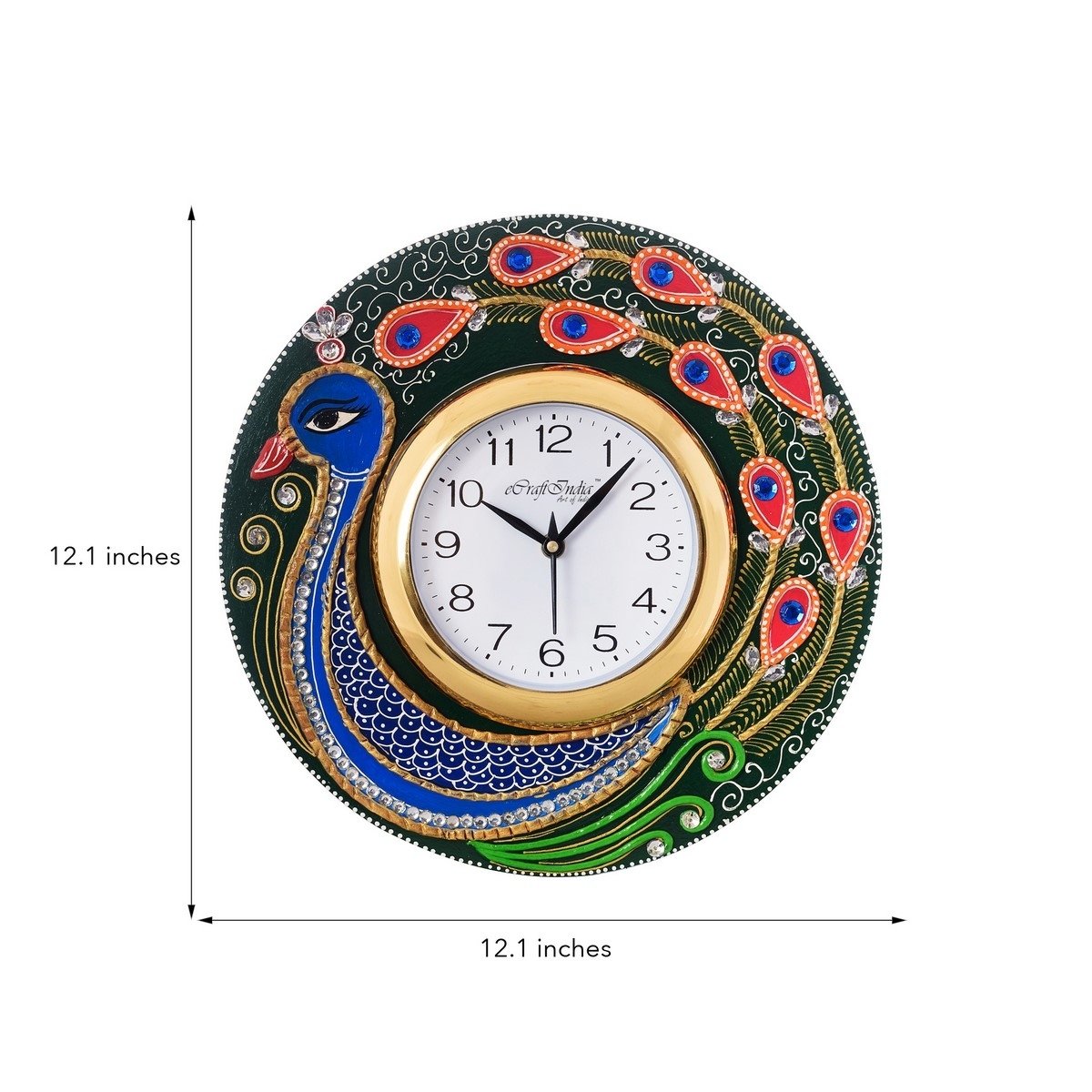 Peacock Design Handicrafted Decorative Papier-Mache Wooden Wall Clock 2