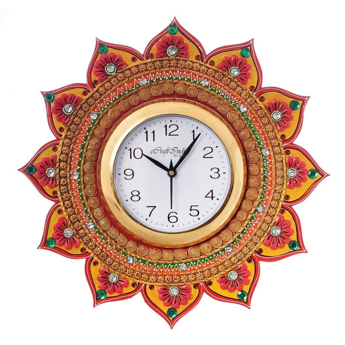 Royal and Elegant Handcrafted Flower Design Papier Mache Wooden Decorative Wall Clock
