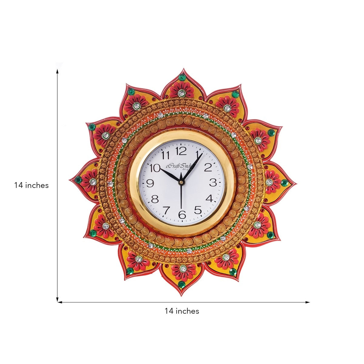 Royal and Elegant Handcrafted Flower Design Papier Mache Wooden Decorative Wall Clock 2
