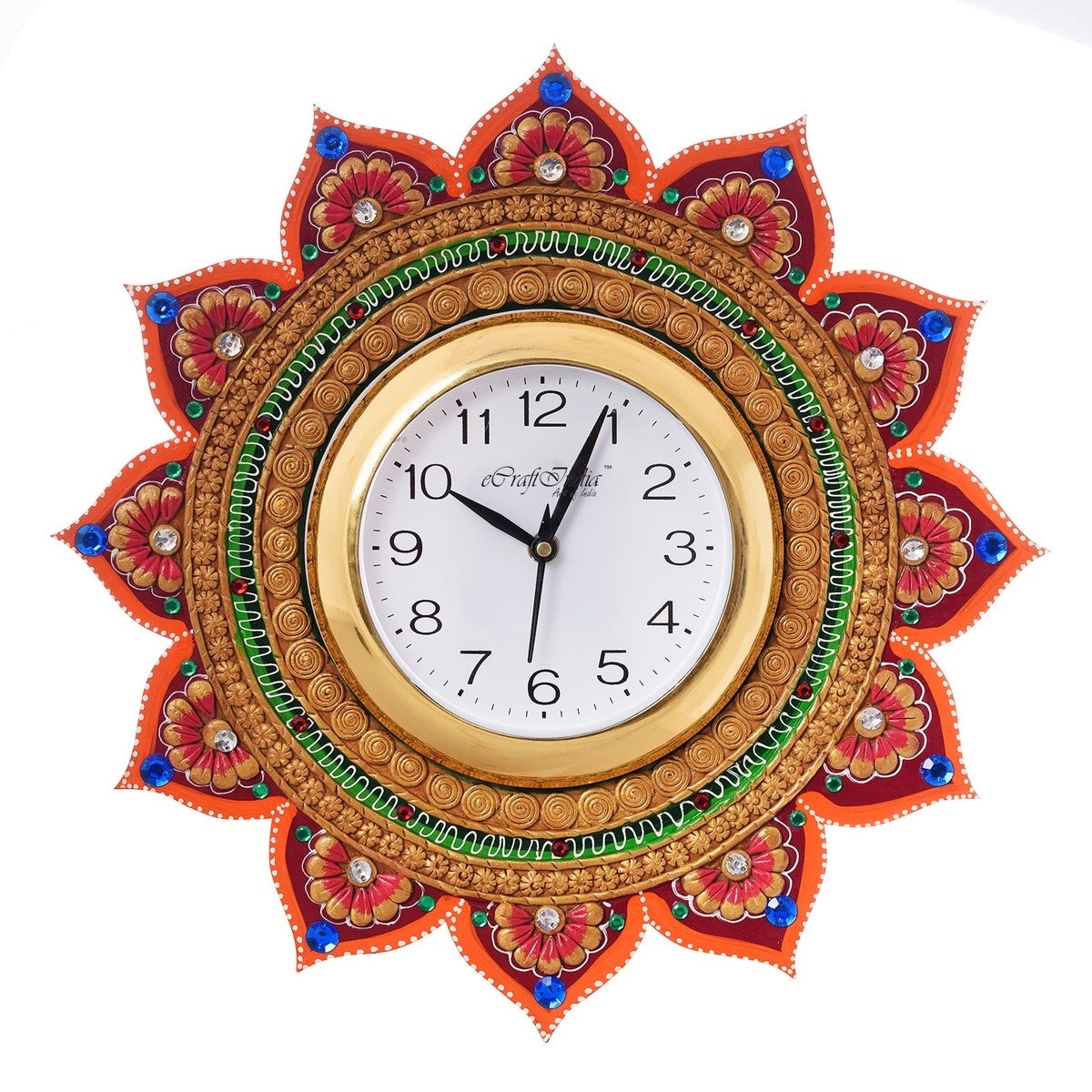 Royal and Elegant Handcrafted Flower Design Decorative Papier Mache Wooden Wall Clock