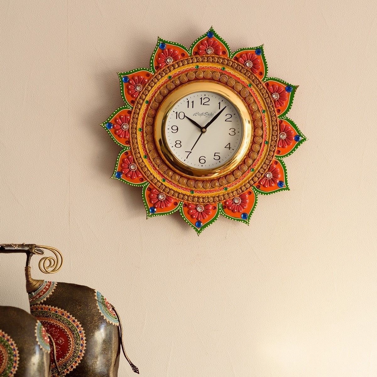 Royal and Elegant Handcrafted Flower Designer Papier Mache Wooden Wall Clock 1