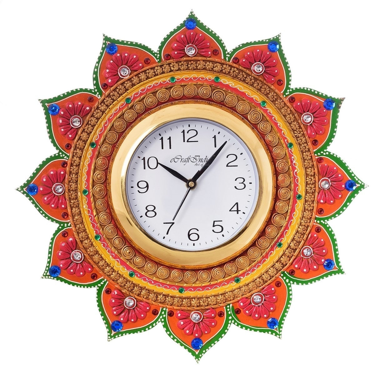 Royal and Elegant Handcrafted Flower Designer Papier Mache Wooden Wall Clock