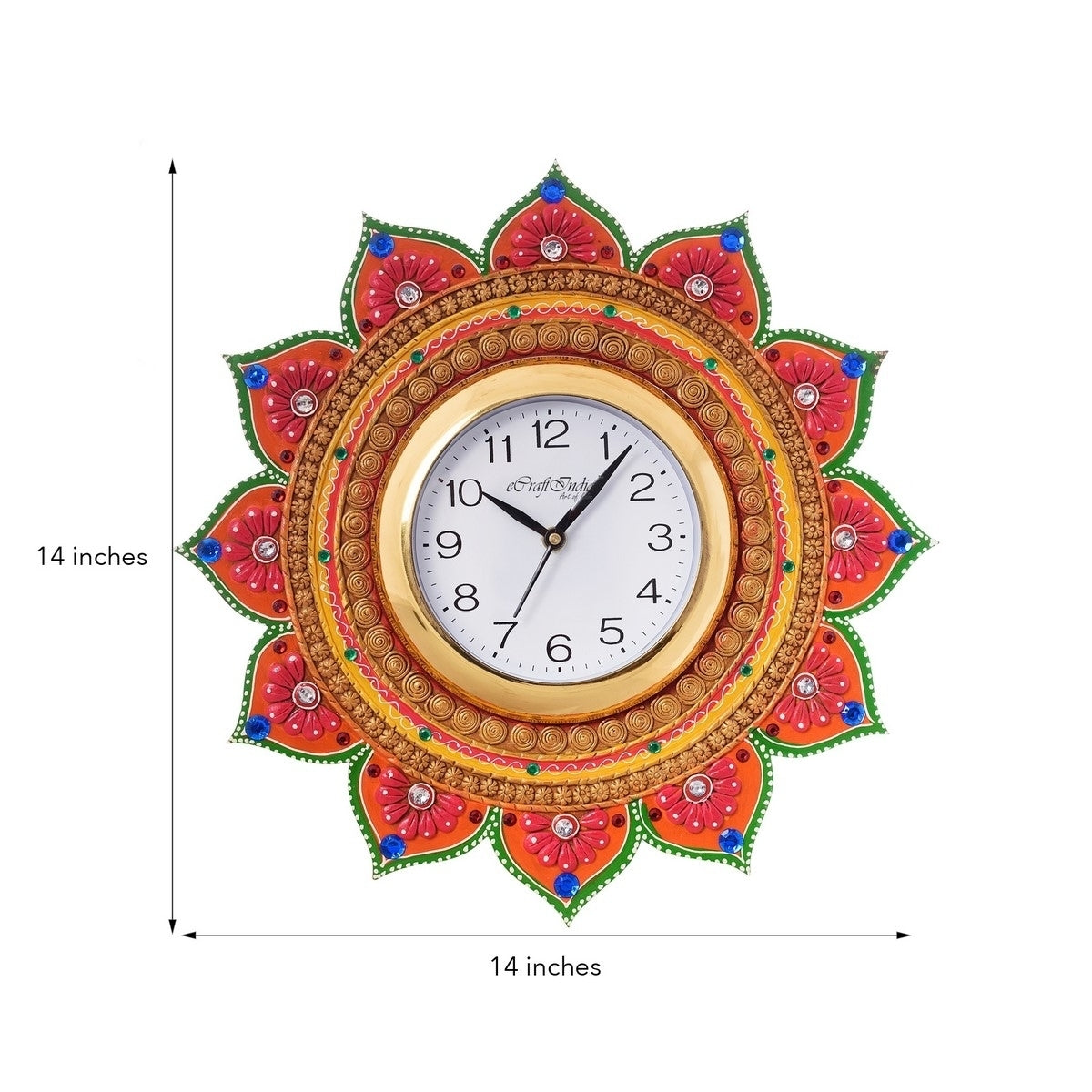 Royal and Elegant Handcrafted Flower Designer Papier Mache Wooden Wall Clock 2