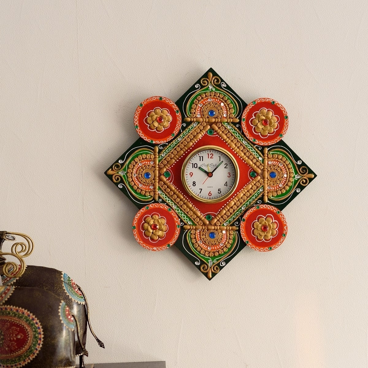 Colorful Handcrafted Designer Wooden Papier Mache Wall Clock 1