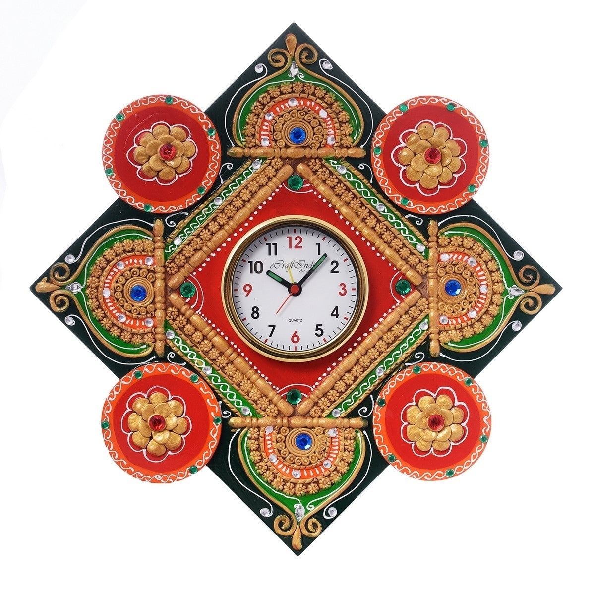 Colorful Handcrafted Designer Wooden Papier Mache Wall Clock