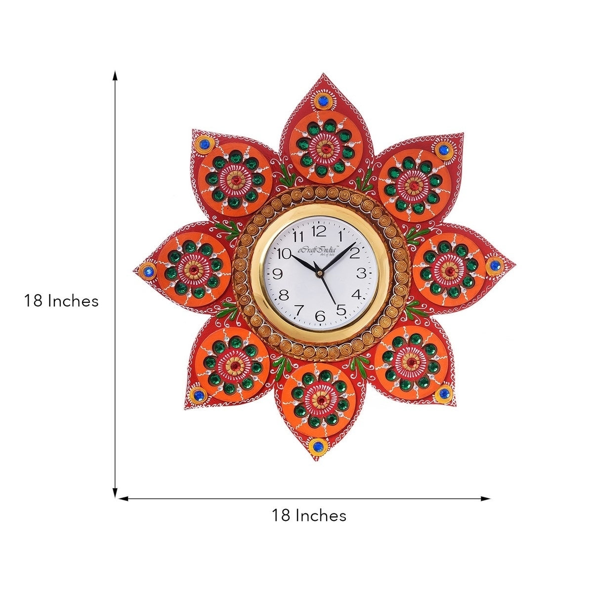 Crystal Studded Flower Shape Papier-Mache Wooden Designer Wall Clock 2