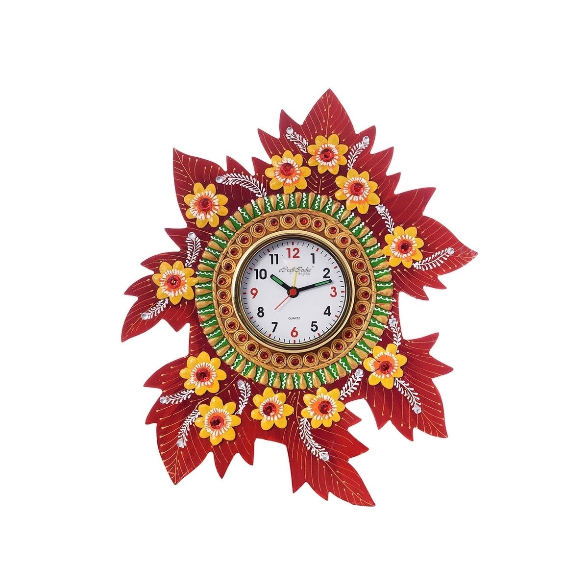 Artistic Handicrafted Leaf Shape Papier-Mache Wooden Wall Clock