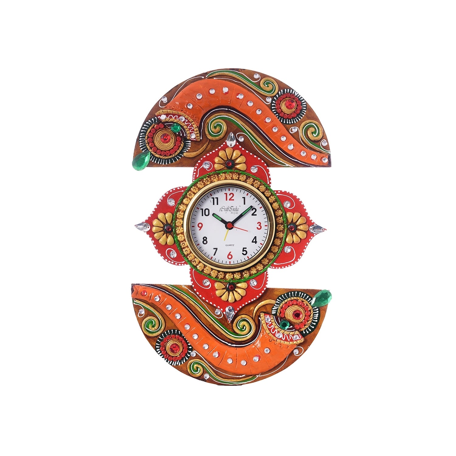 Shehnai Embossed Artistic Papier-Mache Wooden Handicrafted Wall Clock