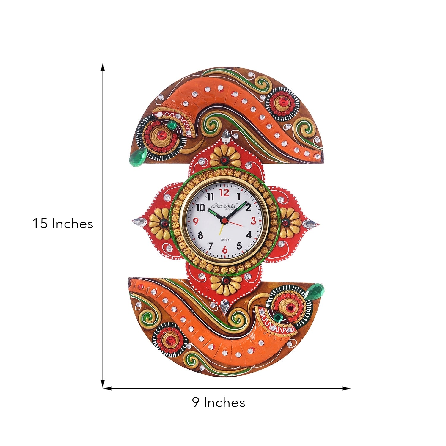 Shehnai Embossed Artistic Papier-Mache Wooden Handicrafted Wall Clock 2