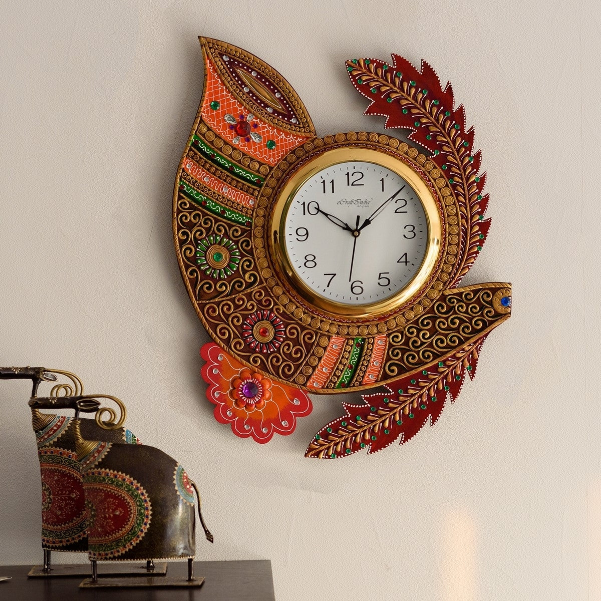 Shehnai Shape Papier-Mache Wooden Handcrafted Wall Clock 1