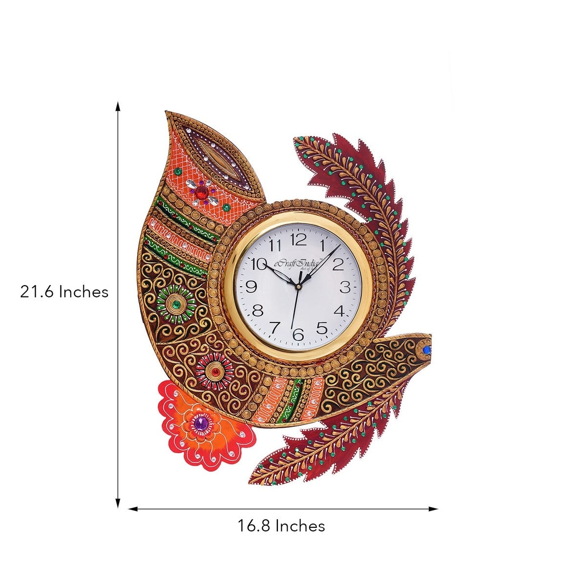 Shehnai Shape Papier-Mache Wooden Handcrafted Wall Clock 2