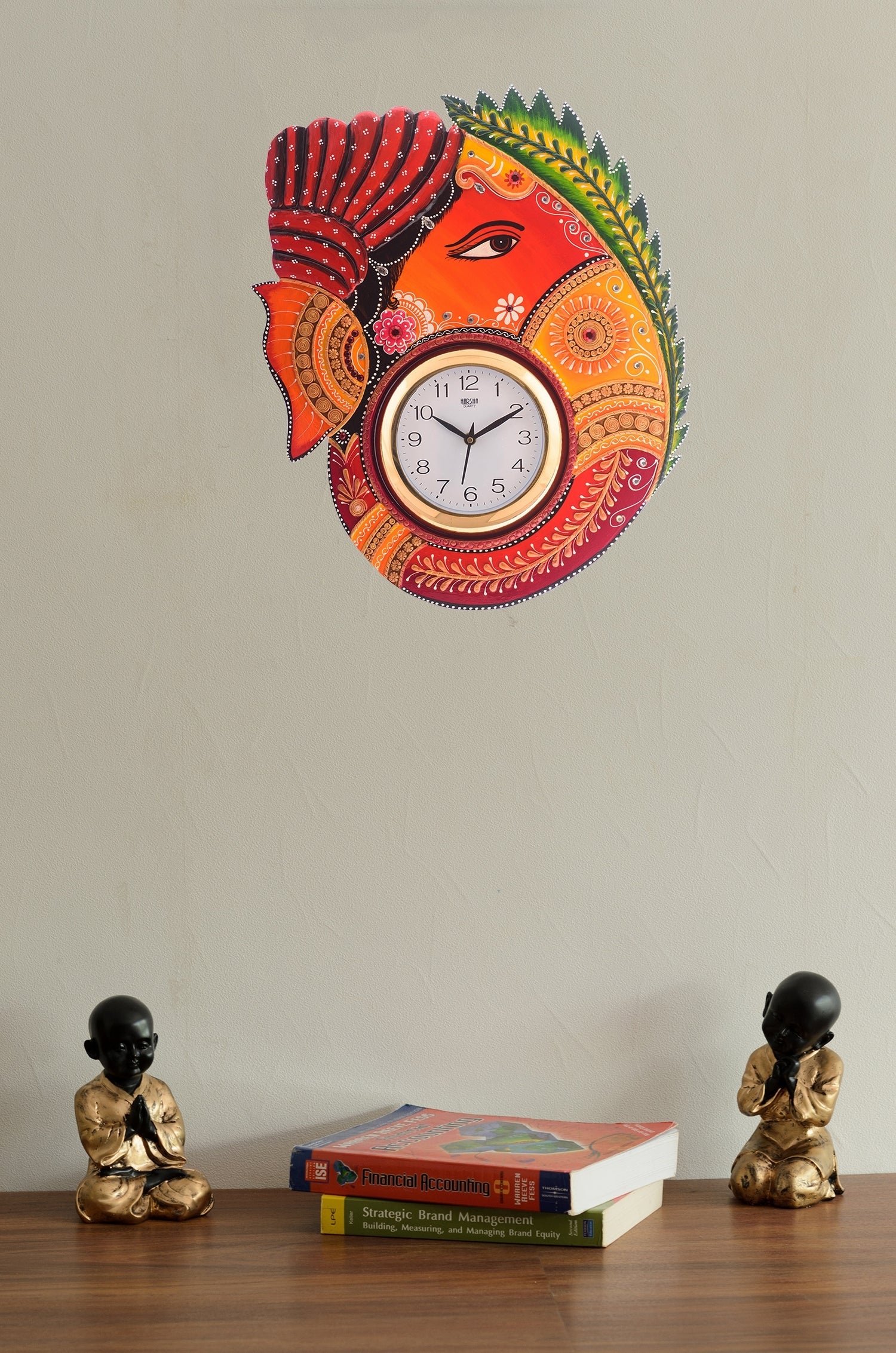 Turban Lord Ganesha Colorful Wooden Handcrafted Wooden Wall Clock (H - 18Inch) 1