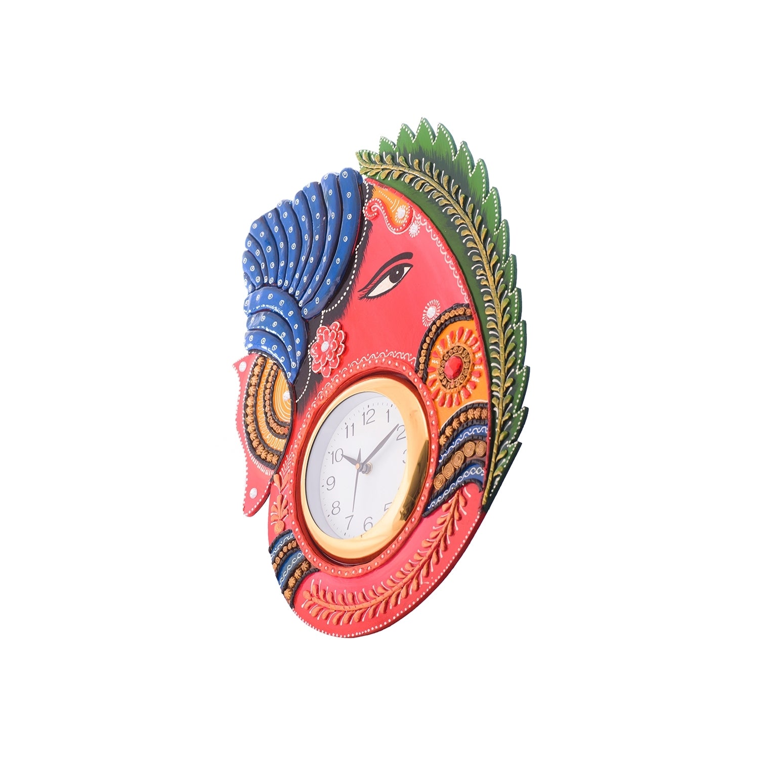 Turban Lord Ganesha Colorful Wooden Handcrafted Wooden Wall Clock (H - 18Inch) 3