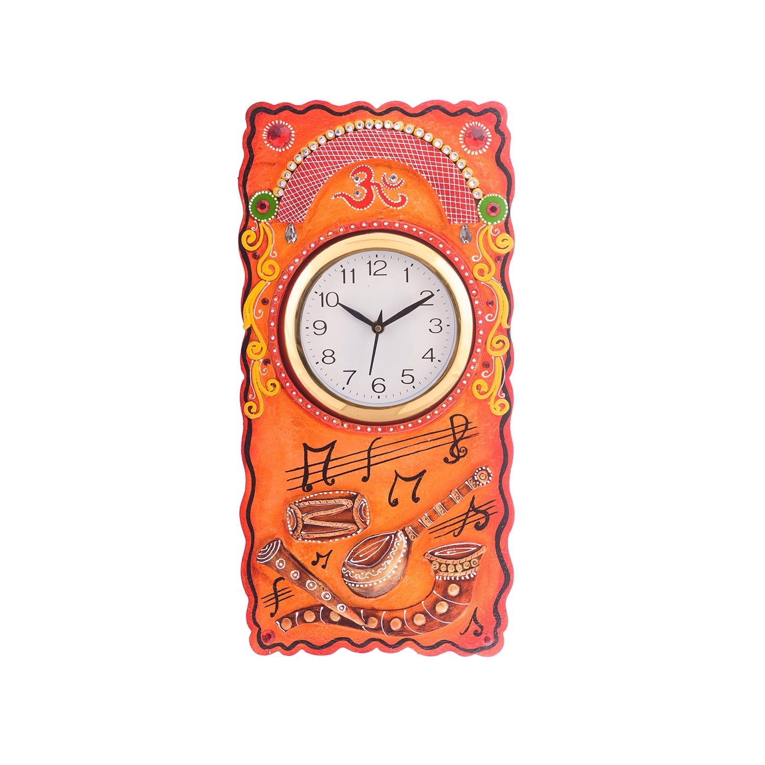 Musical Instruments Embossed Colorful Wooden Handcrafted Wooden Wall Clock (H - 19Inch)