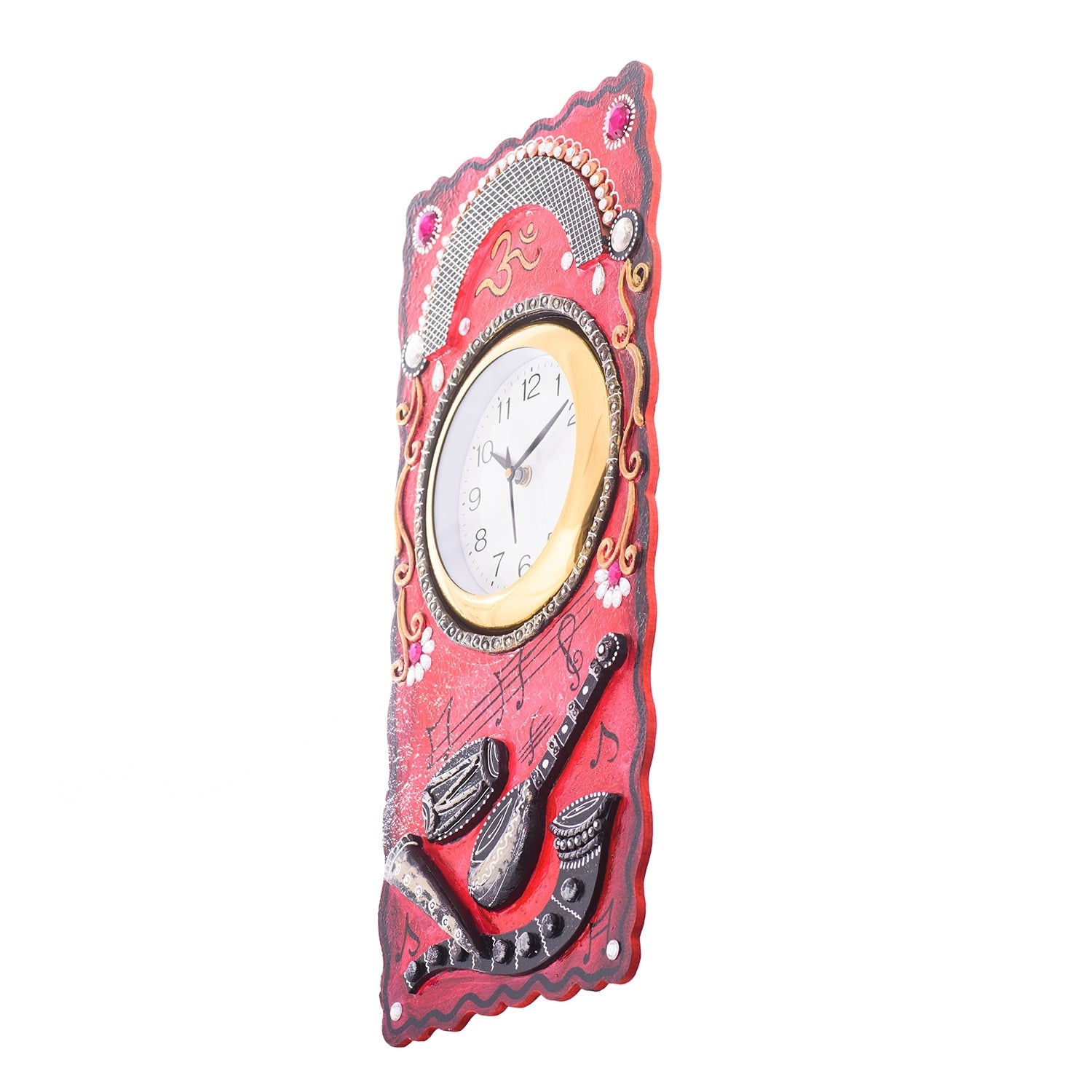 Musical Instruments Embossed Coloful Wooden Handcrafted Wooden Wall Clock (H - 19Inch) 4
