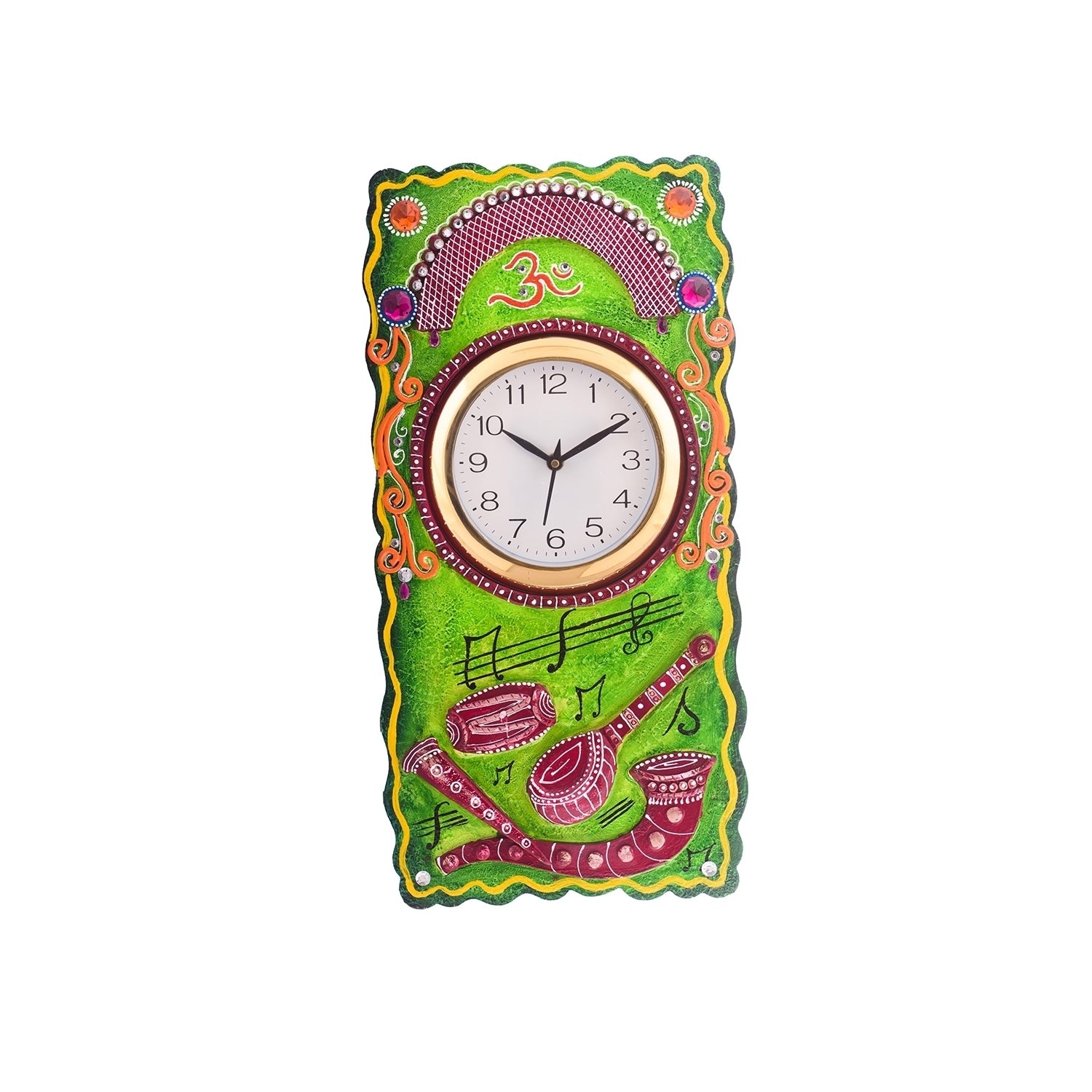 Musical Instruments Embossed Coloful Wooden Handcrafted Wooden Wall Clock (H - 19Inch)