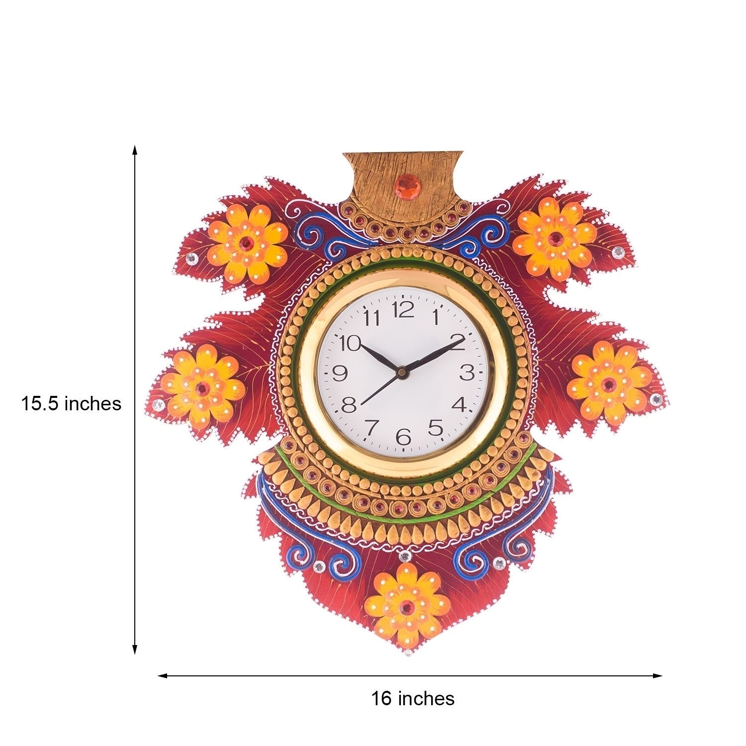 Floral Lead Shape Wooden Handcrafted Wooden Wall Clock (H - 15.5 Inch) 2