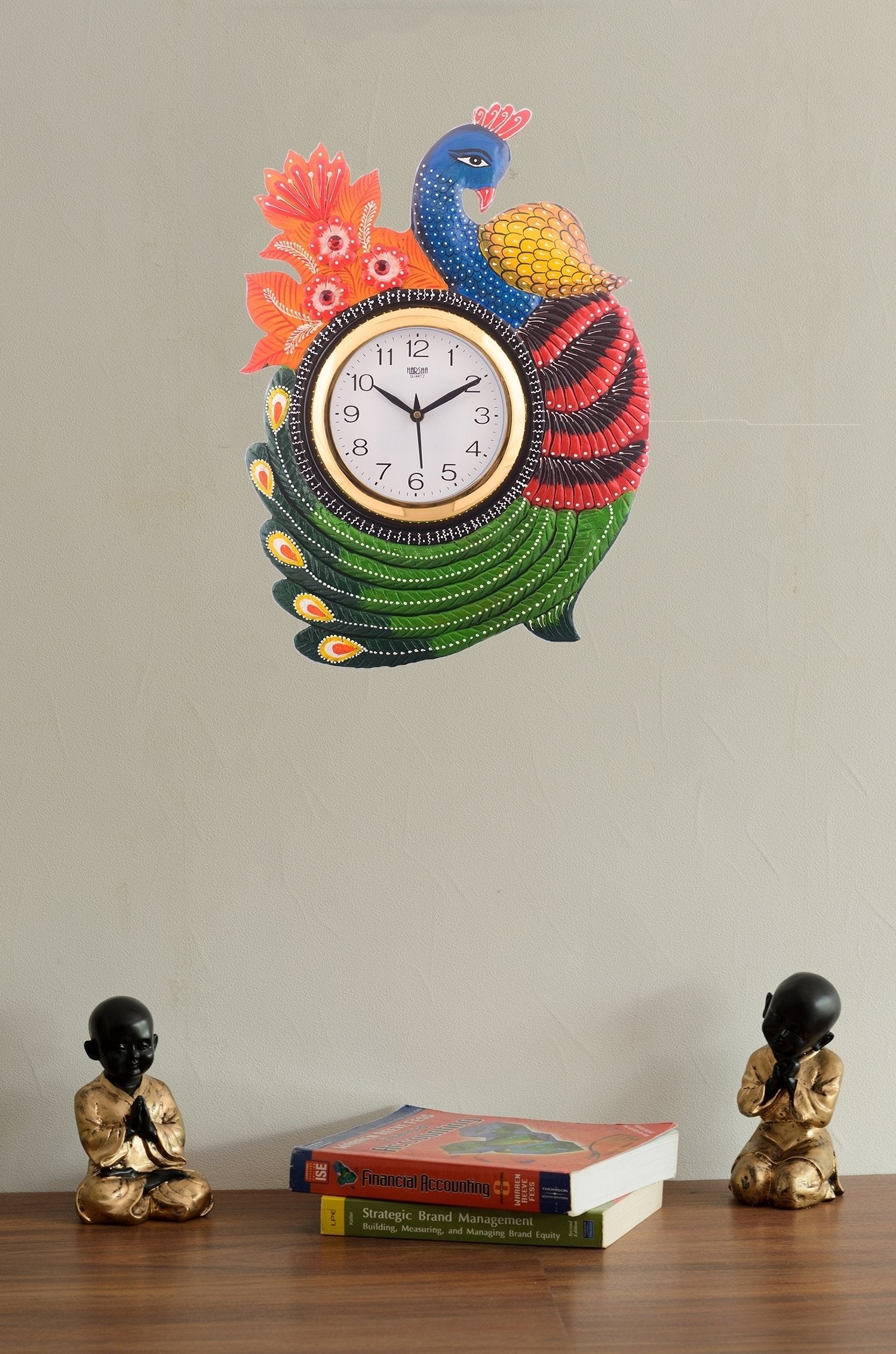 Exotic and Stylish Colorful Peacock Wooden Handcrafted Wooden Wall Clock (H - 16.5 Inch) 1
