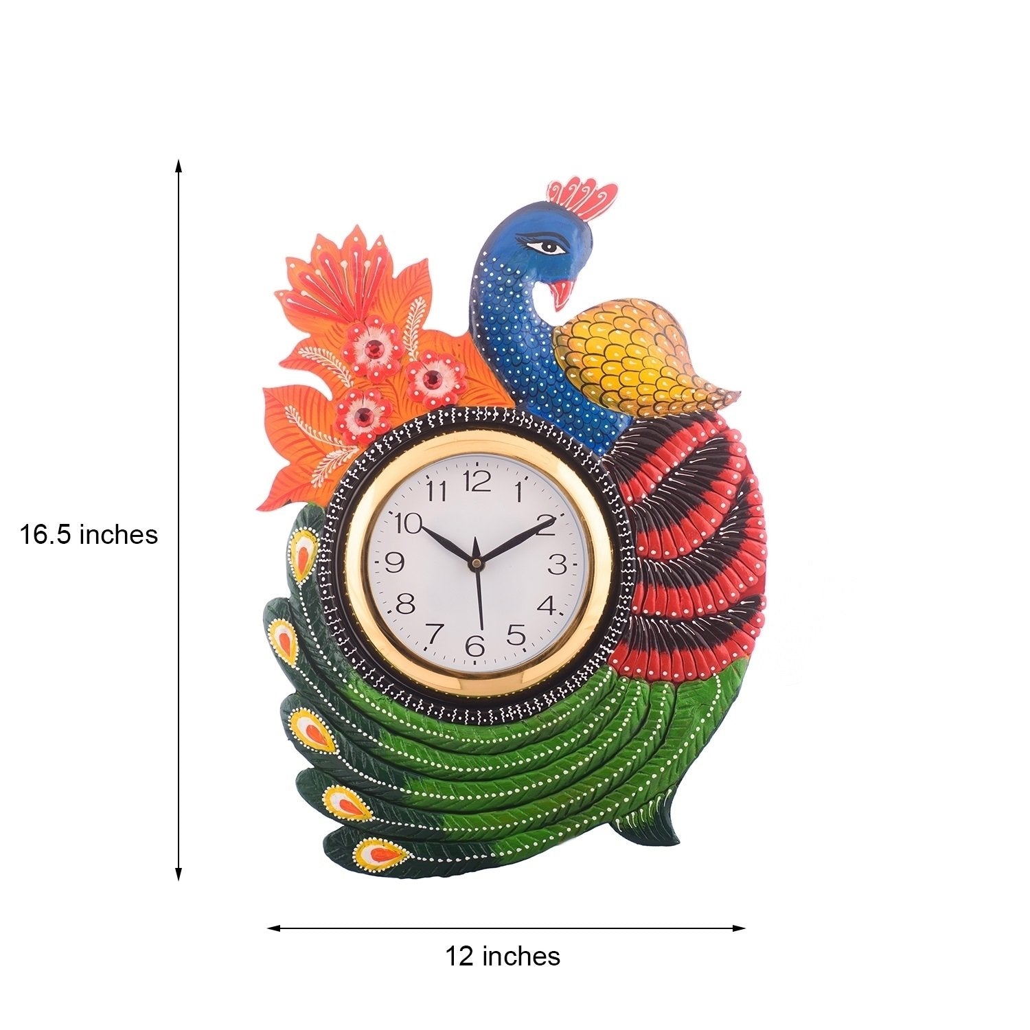 Exotic and Stylish Colorful Peacock Wooden Handcrafted Wooden Wall Clock (H - 16.5 Inch) 2