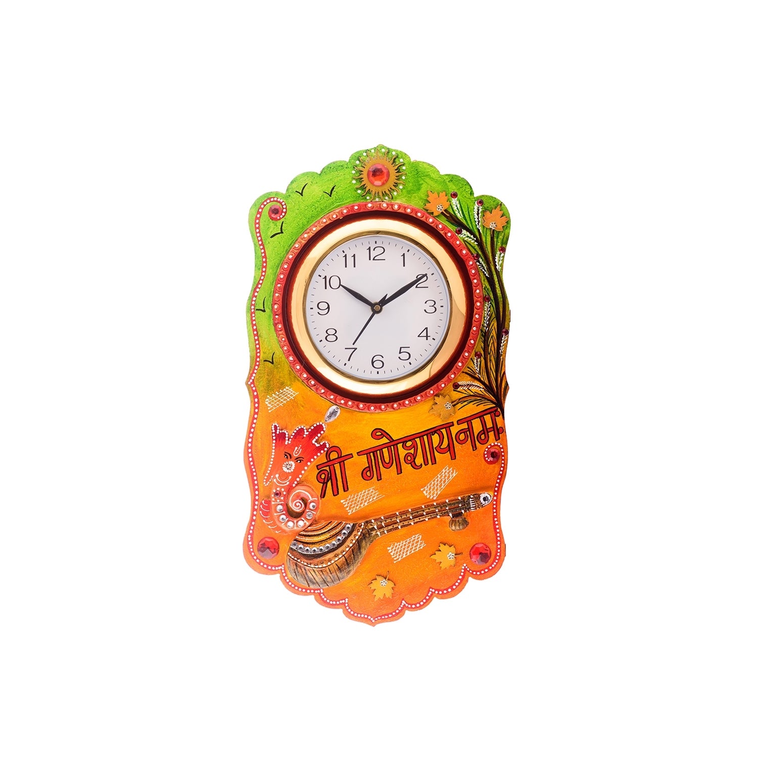 Shree Ganesha Namah Splendid Wooden Handcrafted Wooden Wall Clock (H - 19 Inch)