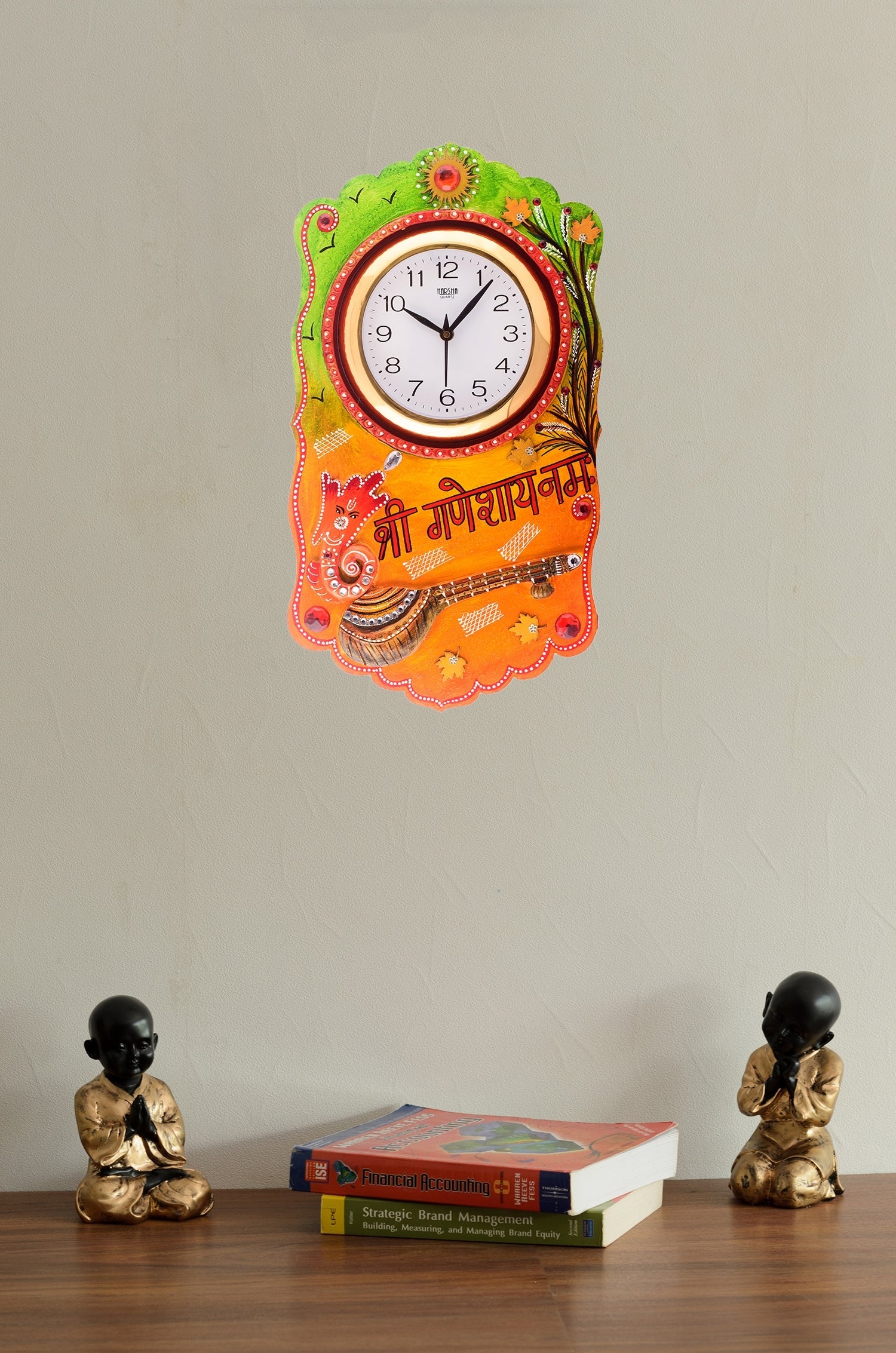 Shree Ganesha Namah Splendid Wooden Handcrafted Wooden Wall Clock (H - 19 Inch) 1