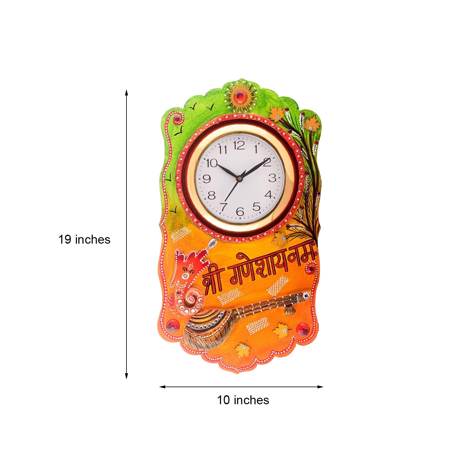 Shree Ganesha Namah Splendid Wooden Handcrafted Wooden Wall Clock (H - 19 Inch) 2