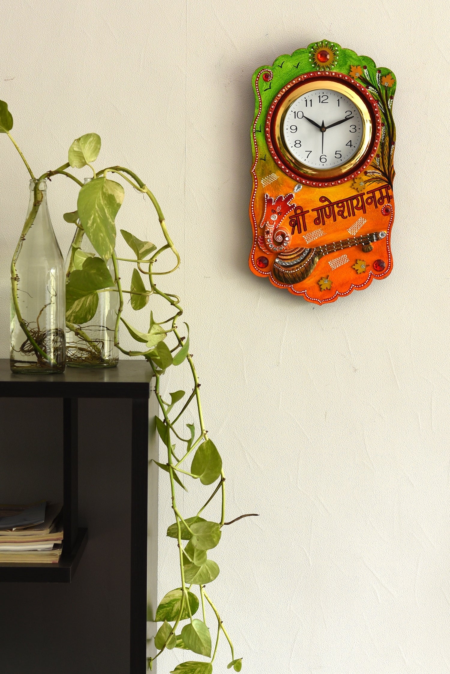 Shree Ganesha Namah Splendid Wooden Handcrafted Wooden Wall Clock (H - 19 Inch) 3
