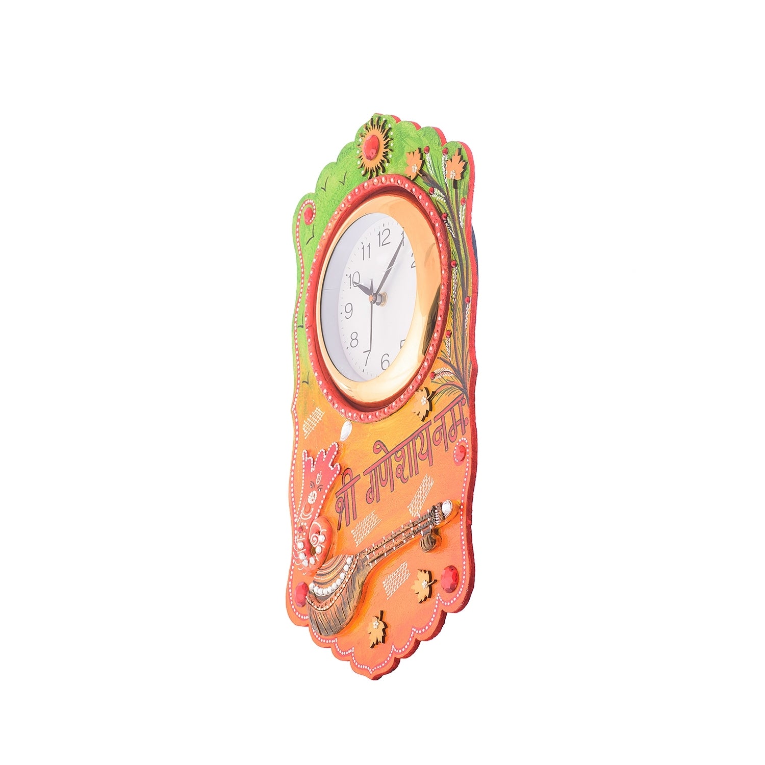 Shree Ganesha Namah Splendid Wooden Handcrafted Wooden Wall Clock (H - 19 Inch) 4