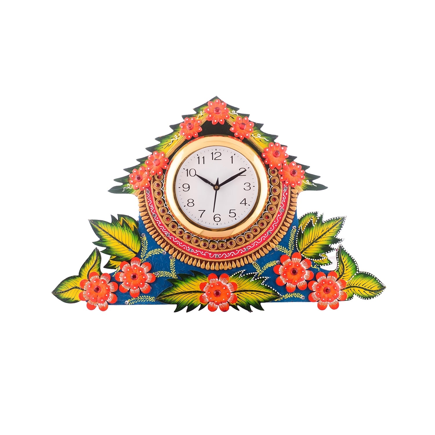 Splendid Floral Wooden Handcrafted Wooden Wall Clock (H - 19 Inch)