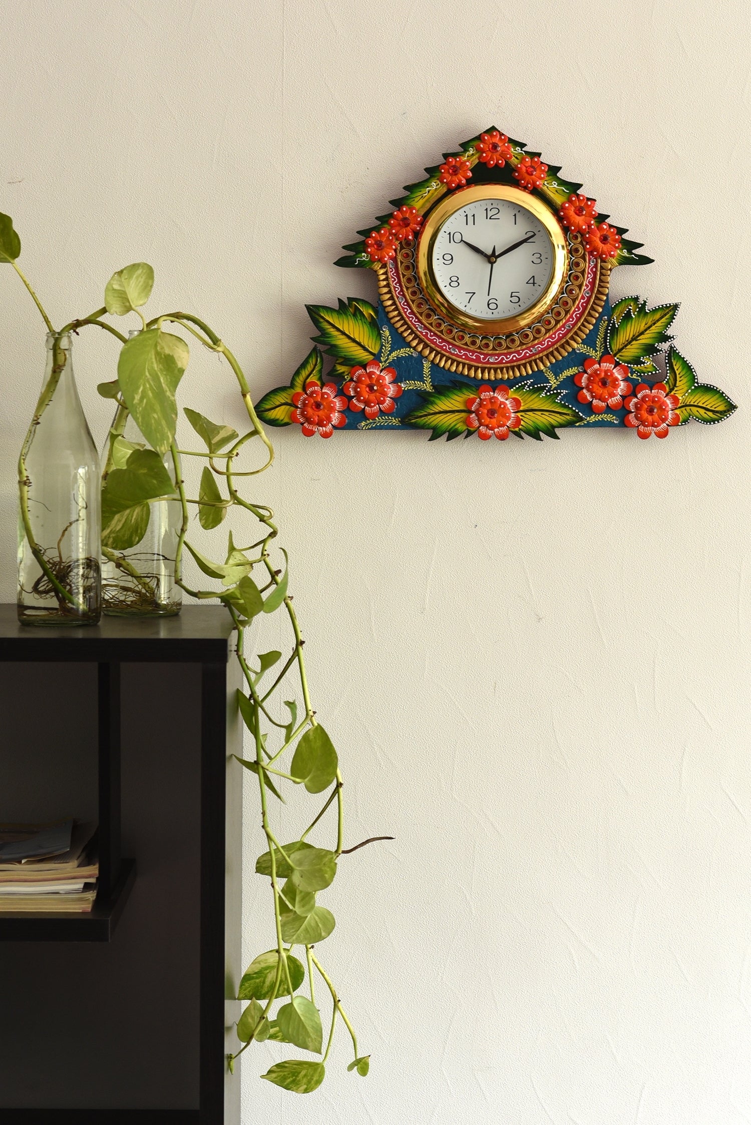 Splendid Floral Wooden Handcrafted Wooden Wall Clock (H - 19 Inch) 3