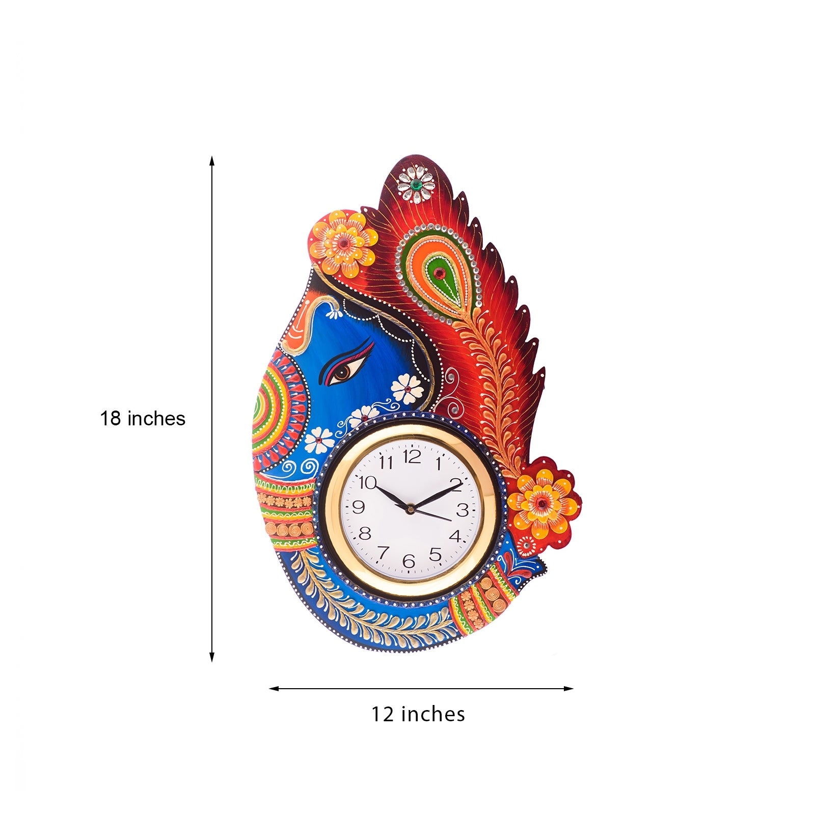 Turban Lord Ganesha Colorful Wooden Handcrafted Wooden Wall Clock (H - 18Inch) 2