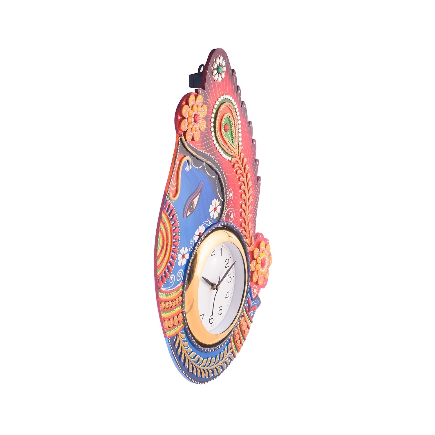 Turban Lord Ganesha Colorful Wooden Handcrafted Wooden Wall Clock (H - 18Inch) 4