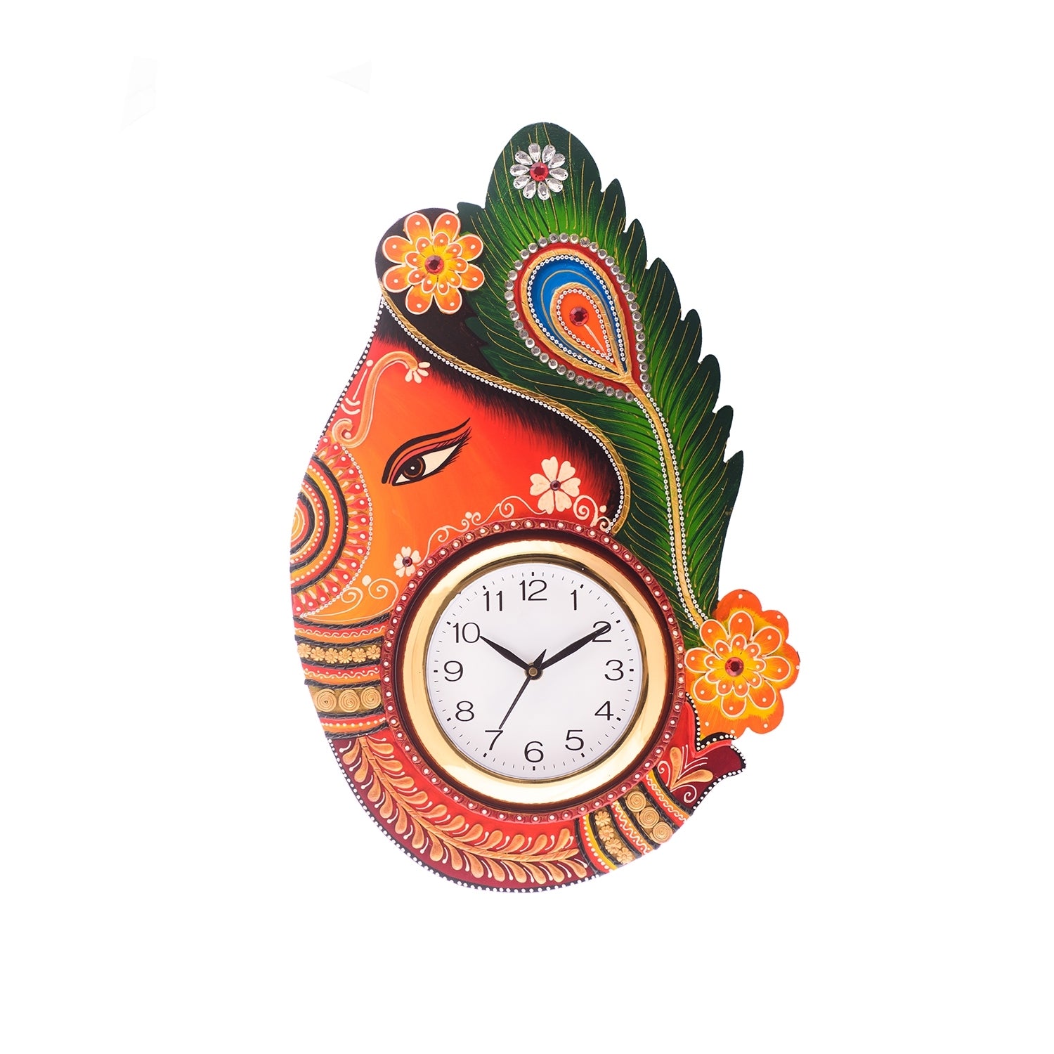 Colorful Handicrafted Paper Mache Wooden Turban Lord Ganesha Wall Clock