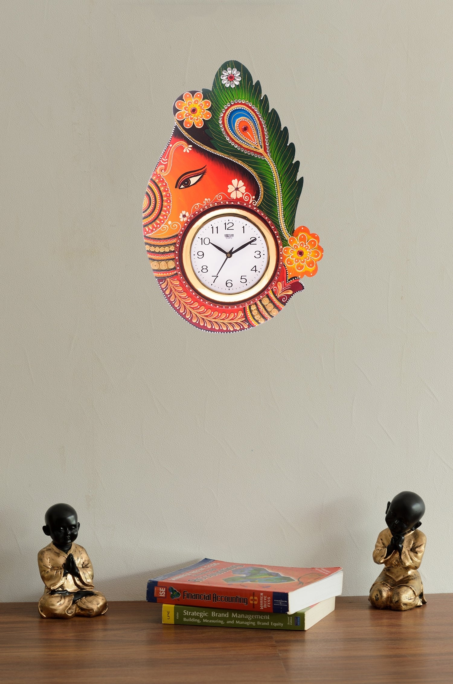 Colorful Handicrafted Paper Mache Wooden Turban Lord Ganesha Wall Clock 1