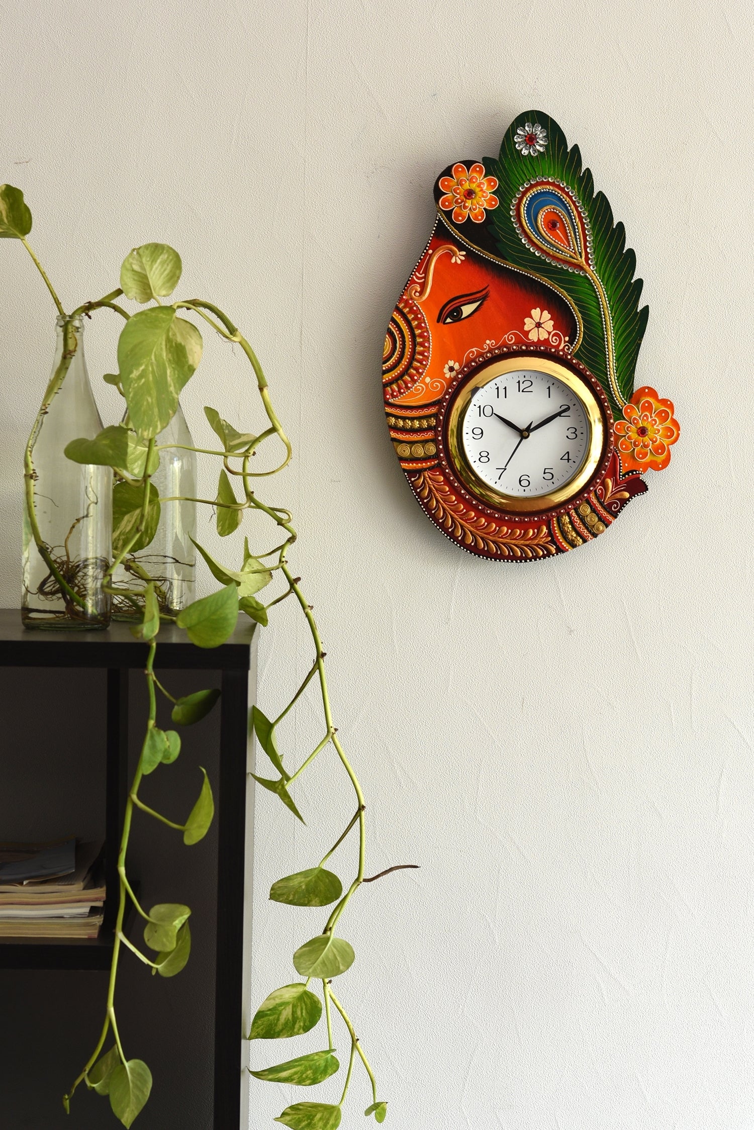 Colorful Handicrafted Paper Mache Wooden Turban Lord Ganesha Wall Clock 3