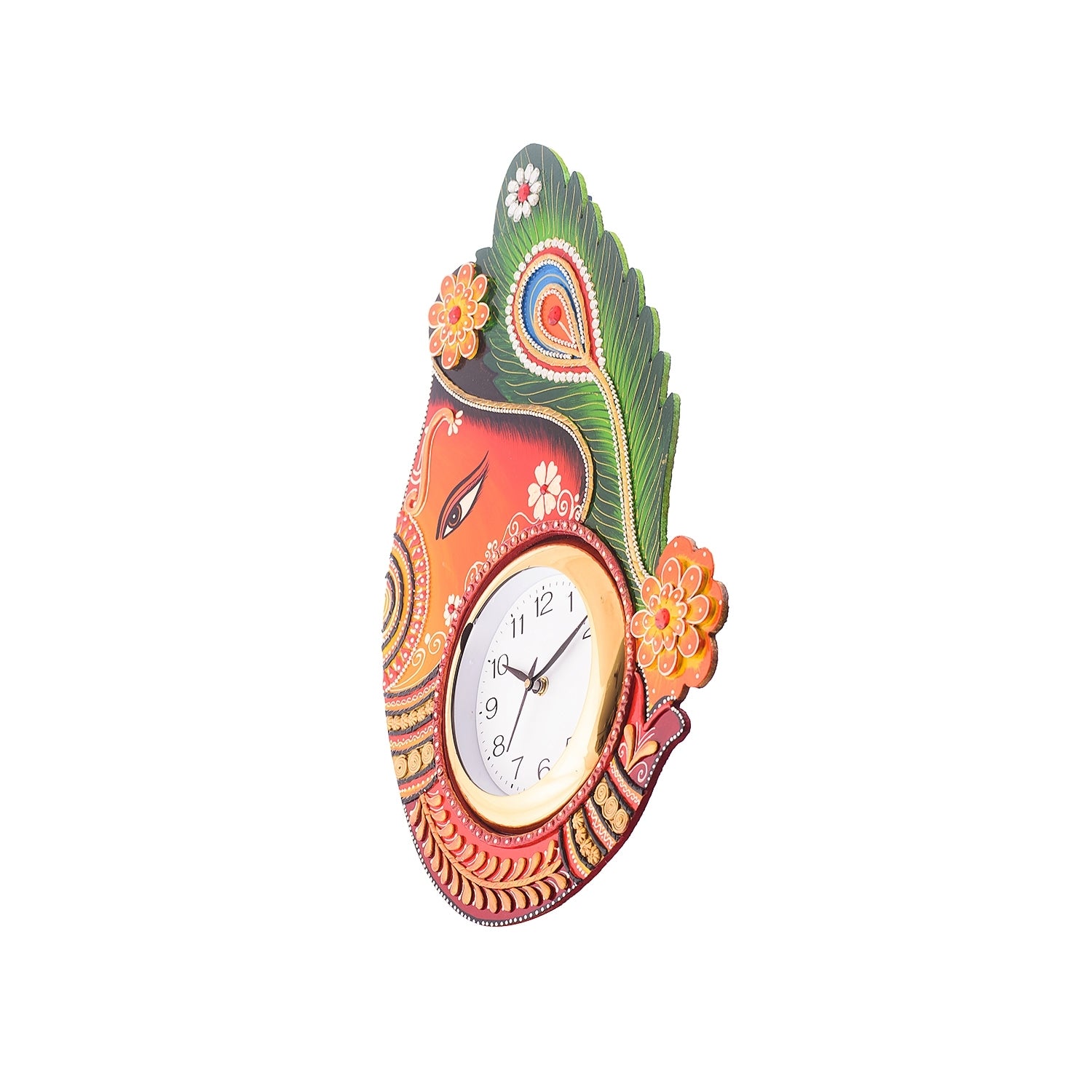 Colorful Handicrafted Paper Mache Wooden Turban Lord Ganesha Wall Clock 4