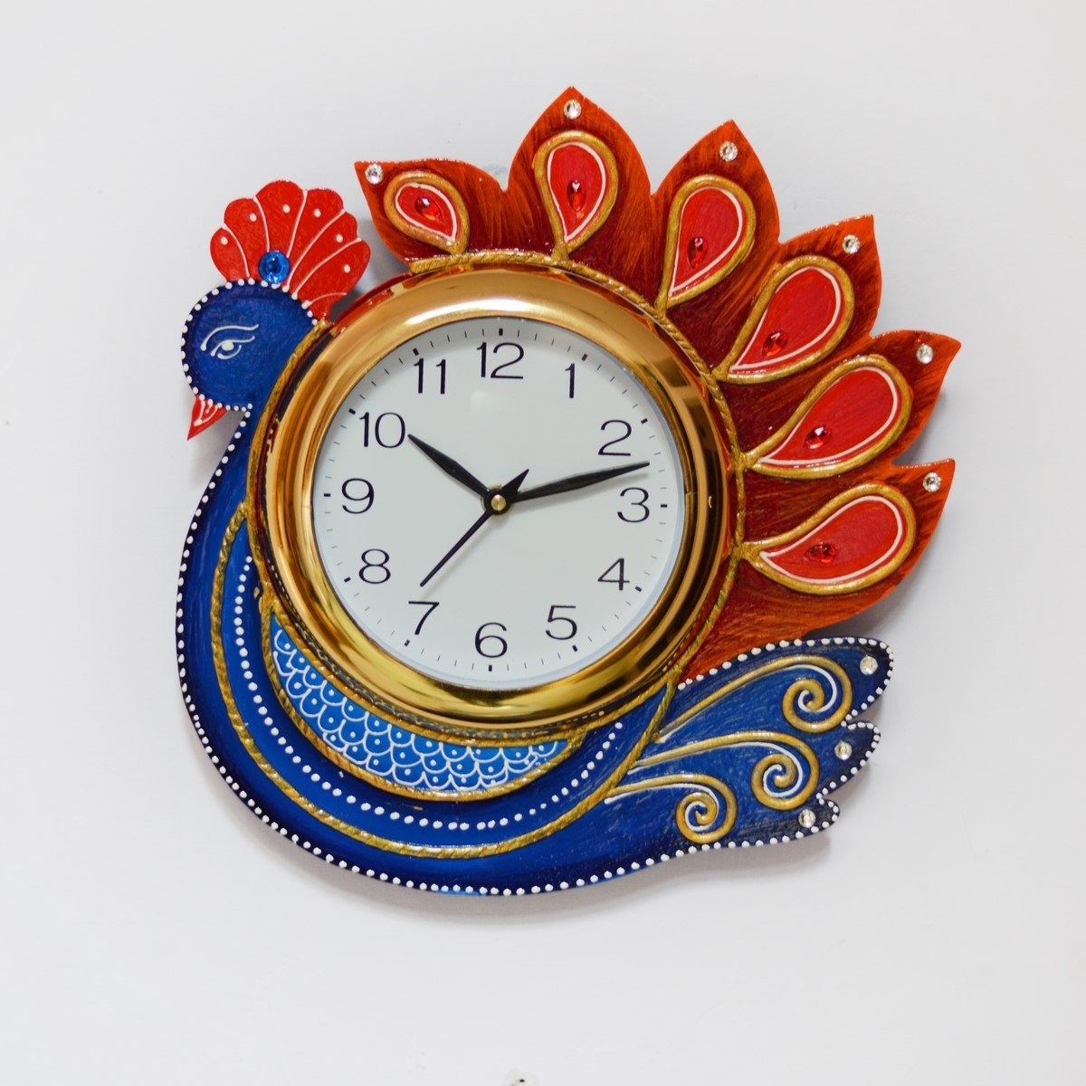 Handcrafted Papier-Mache Peacock Wall Clock