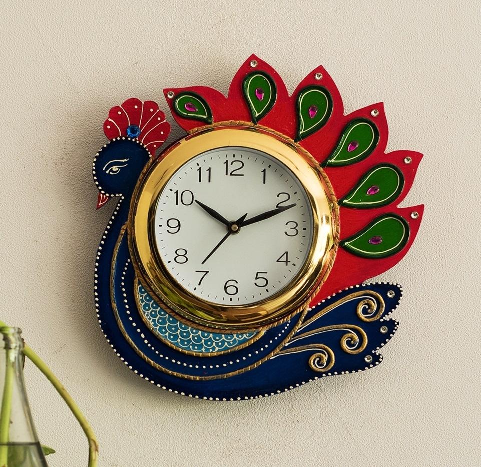 Handcrafted Papier-Mache Peacock Wall Clock 1
