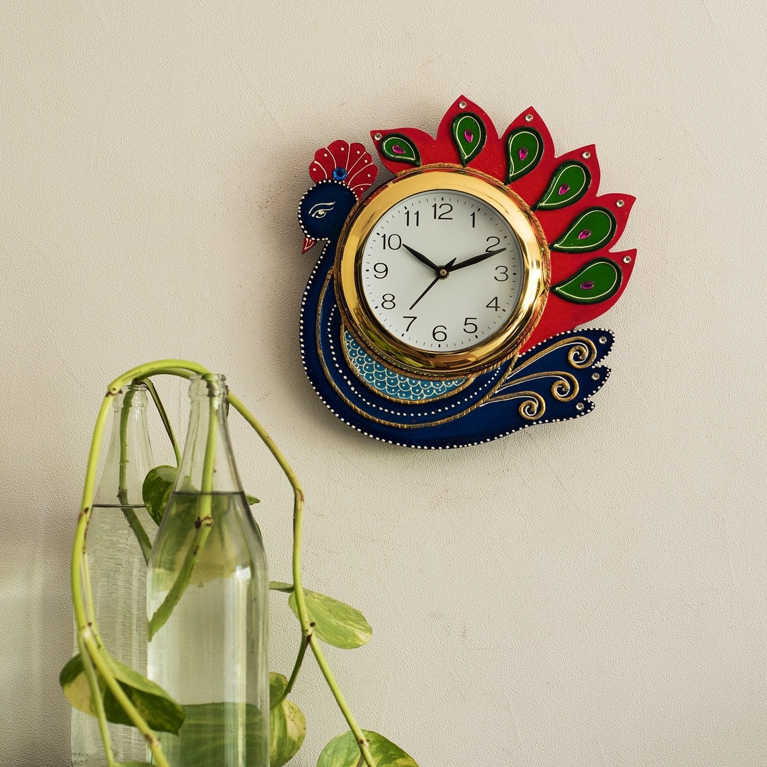 Handcrafted Papier-Mache Peacock Wall Clock 3