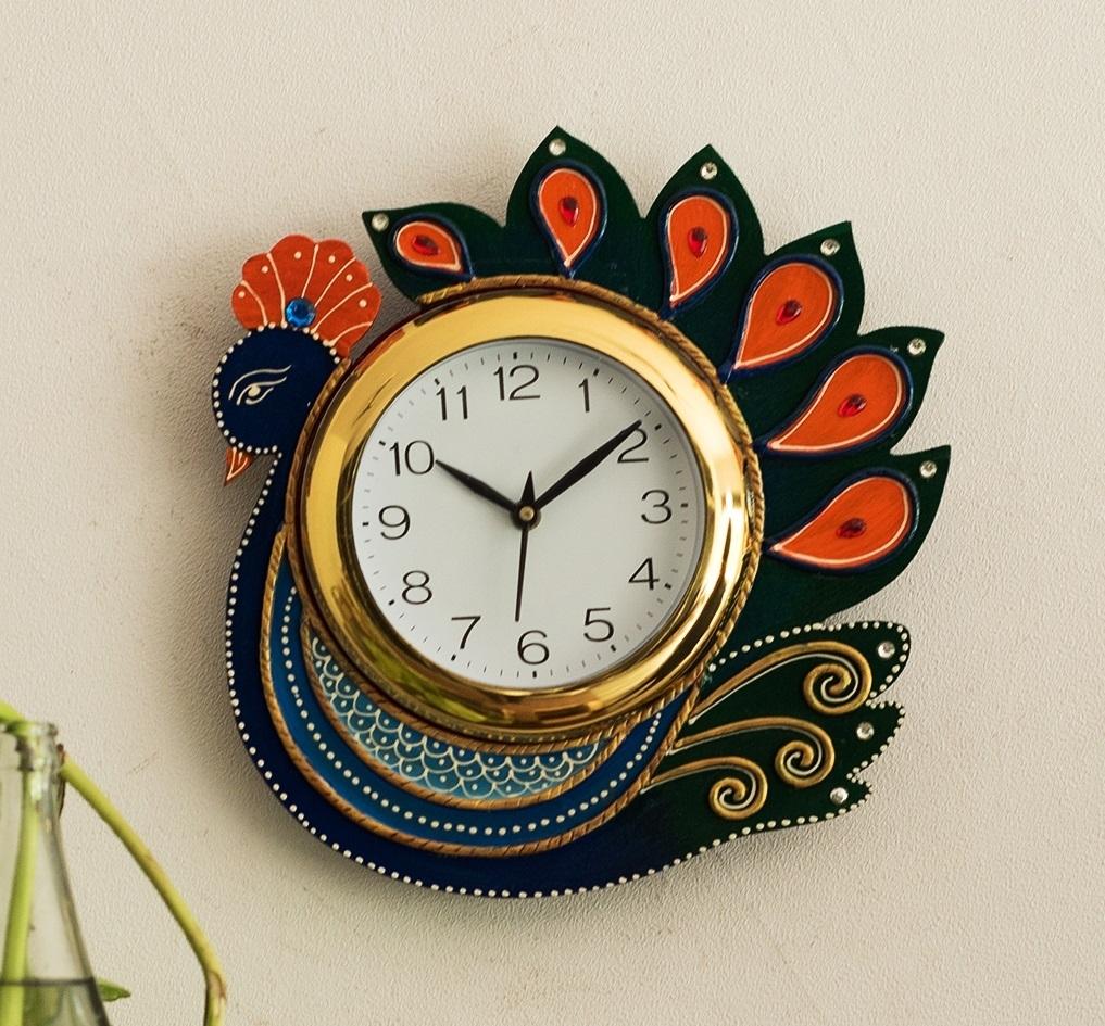 Handcrafted Papier-Mache Peacock Wall Clock 1