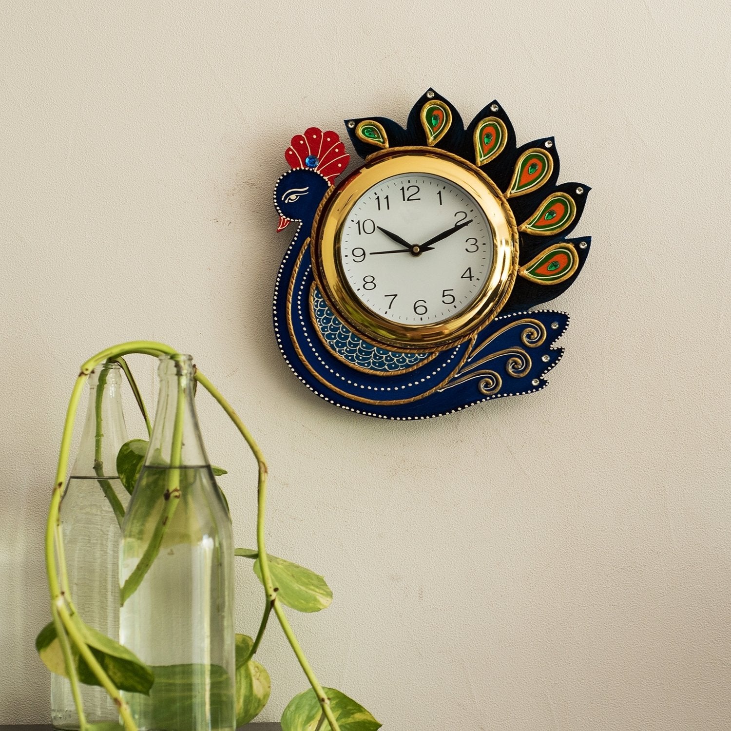 Handcrafted Papier-Mache Peacock Wall Clock 3