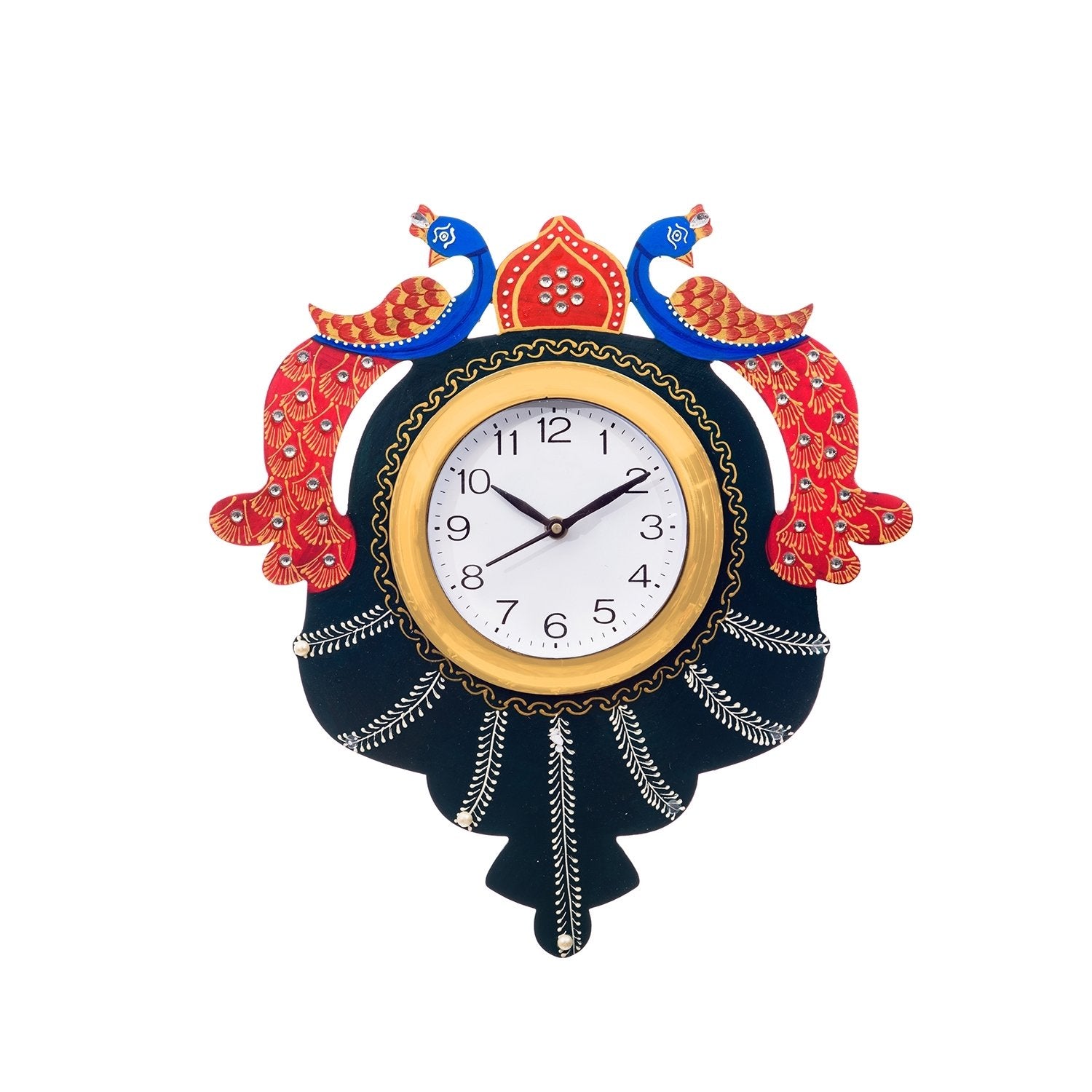 Handcrafted Papier-Mache 2 Peacocks Decorative Wall Clock