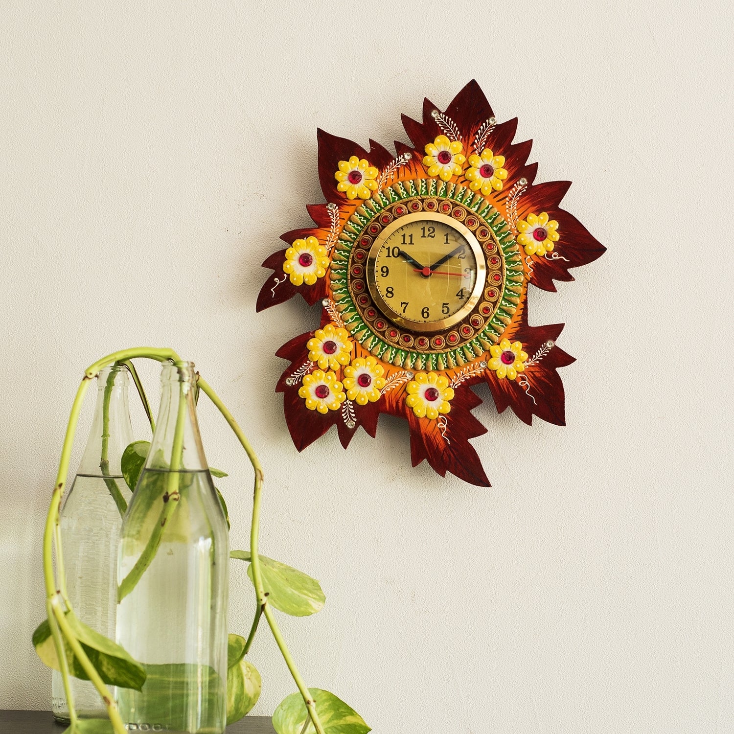 Handcrafted Papier-Mache Leaf Shape Wall Clock 3