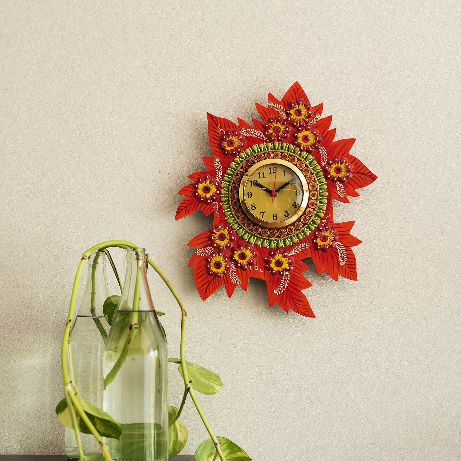 Handcrafted Papier-Mache Leaf Shape Wall Clock 3