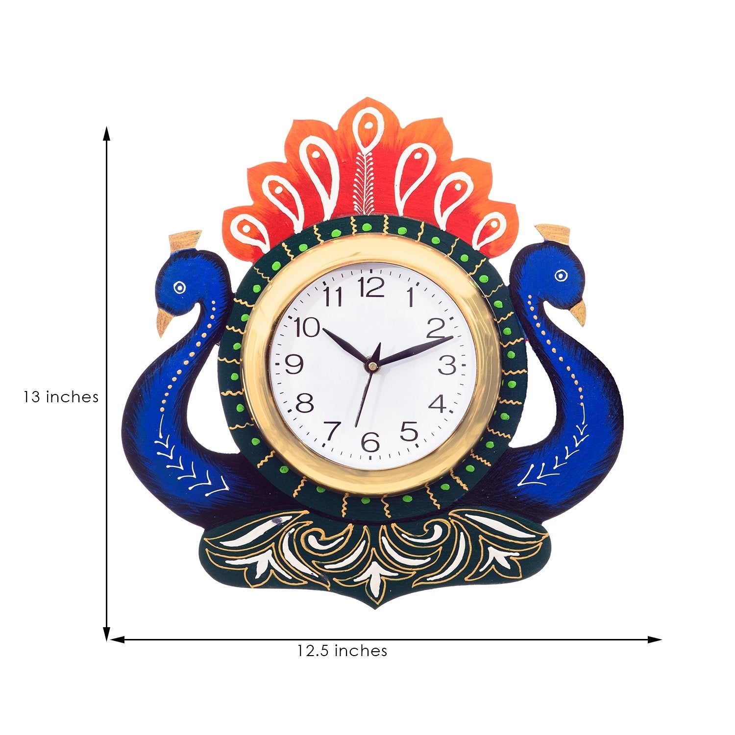 Handcrafted Papier-Mache 2 Peacocks Decorative Wall Clock 2