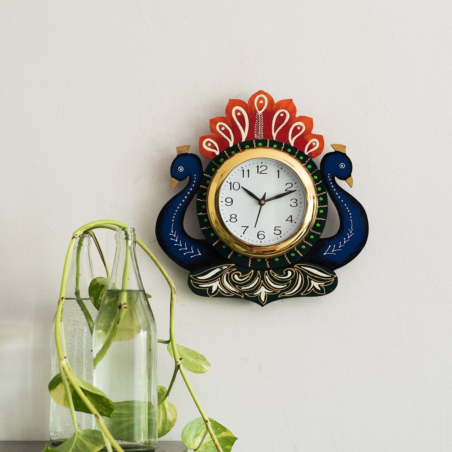 Handcrafted Papier-Mache 2 Peacocks Decorative Wall Clock 3